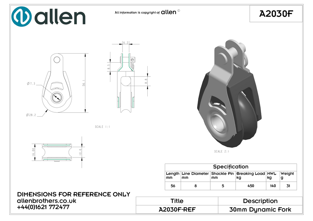 30MM SINGLE FORK HEAD WITH REMOVABLE PIN