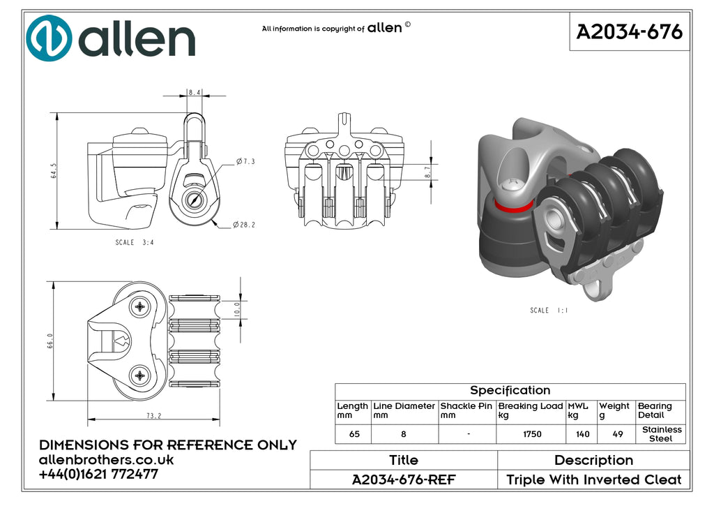 30MM DYNAMIC TRIPLE BLOCK WITH INVERTED CLEAT