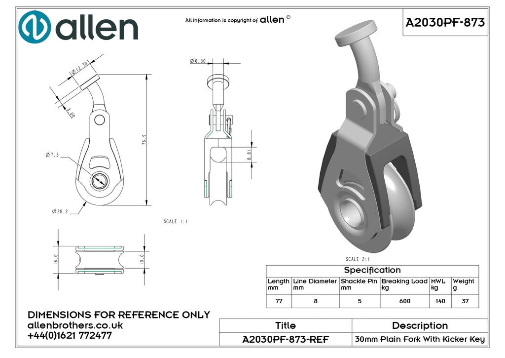 30mm Dynamic Plain Bearing Single with Fork Head and Vang Key