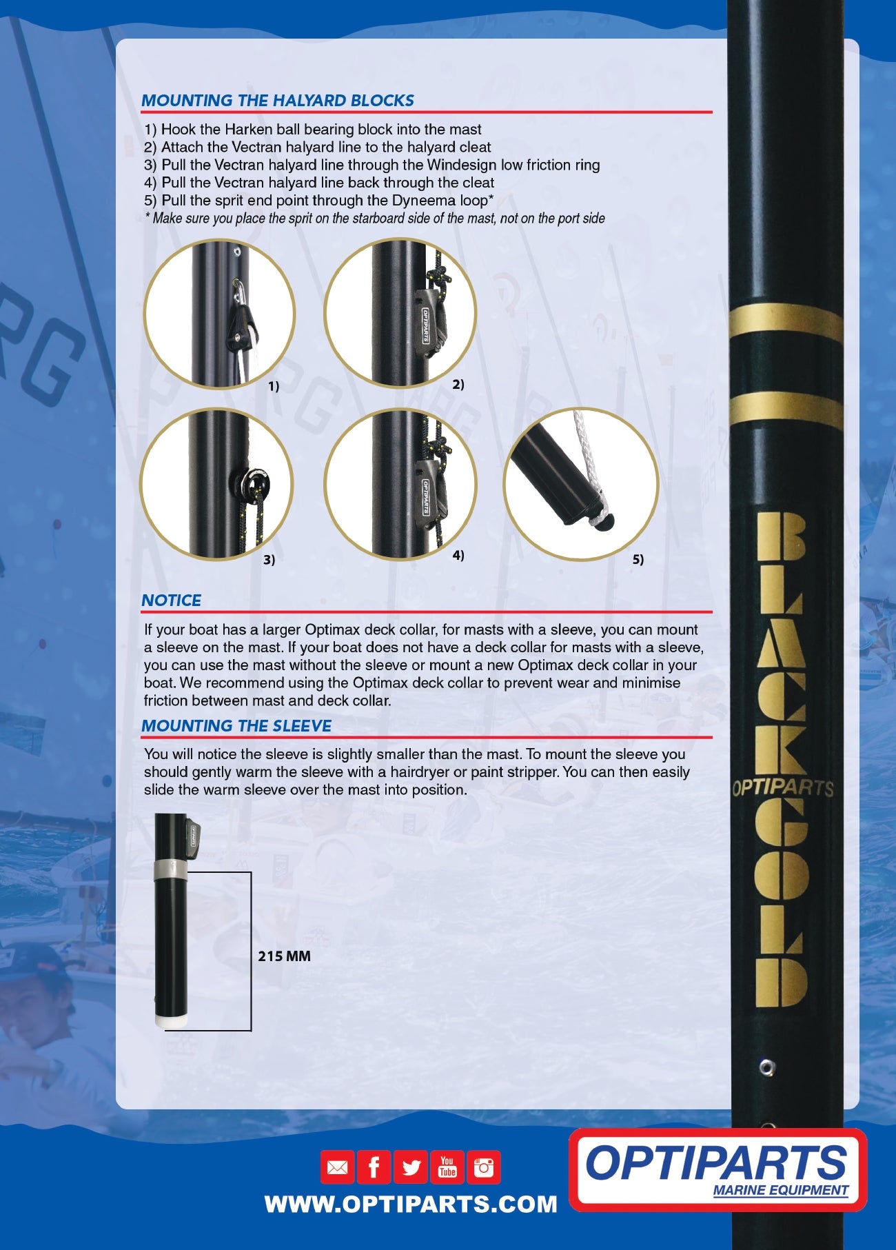 OPTIMIST RIGGING PACK BLACKGOLD MASTS OPTIPARTS