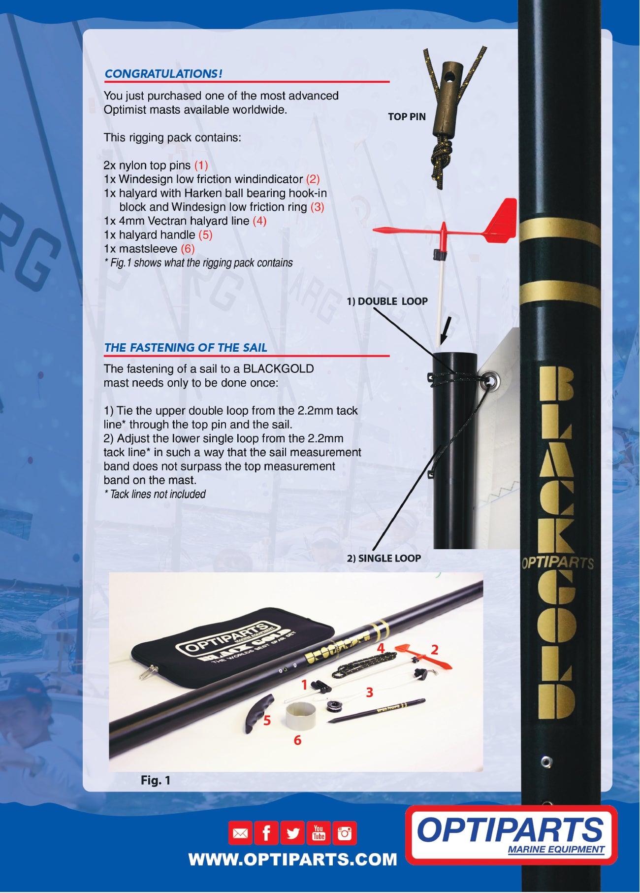 OPTIMIST RIGGING PACK BLACKGOLD MASTS OPTIPARTS