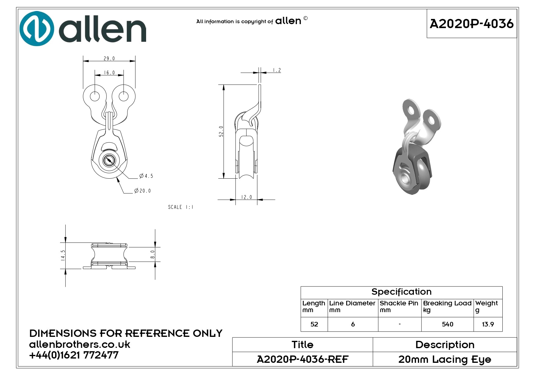 20MM PLAIN BEARING SINGLE WITH LACING EYE
