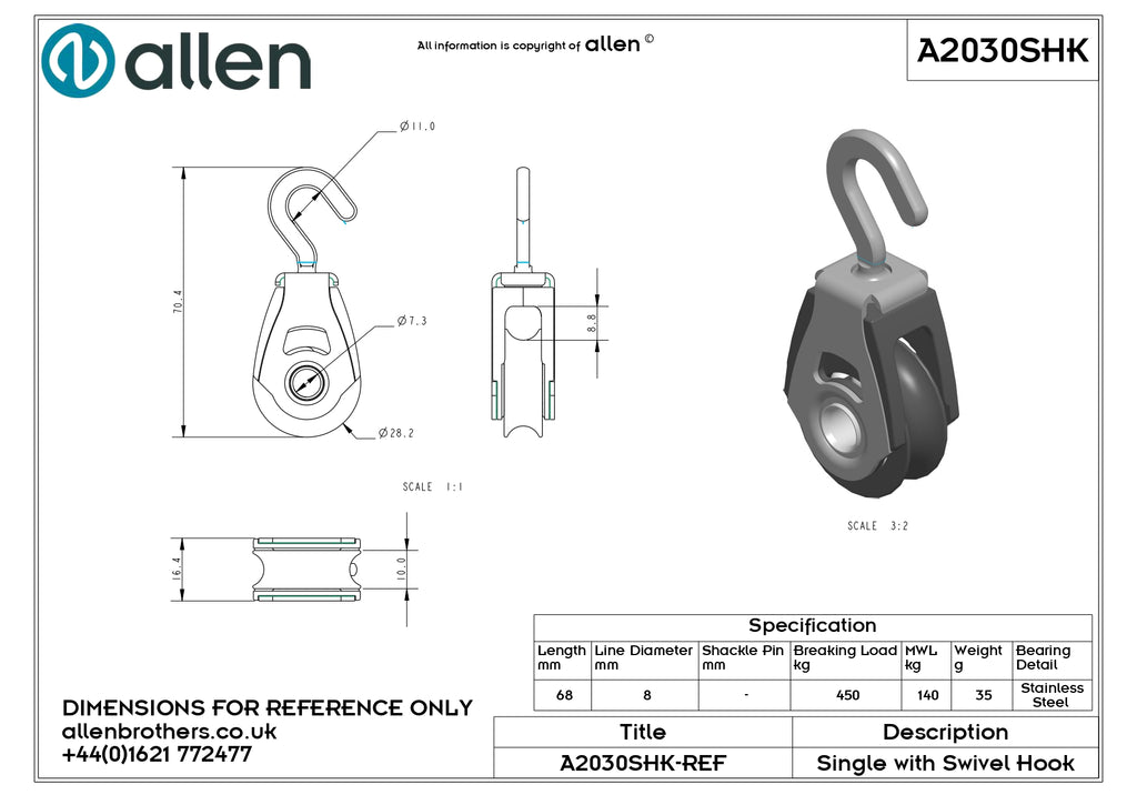 30MM DYNAMIC SWIVEL BLOCK WITH HOOK