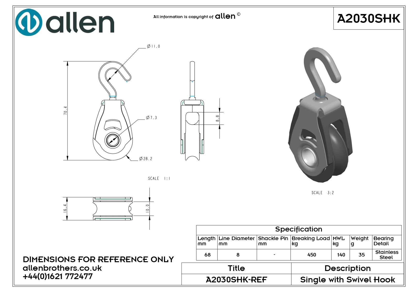 30MM DYNAMIC SWIVEL BLOCK WITH HOOK