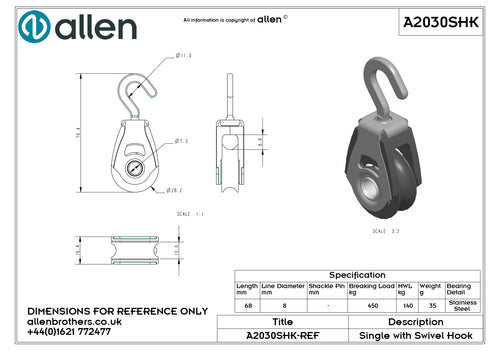 30MM DYNAMIC SWIVEL BLOCK WITH HOOK