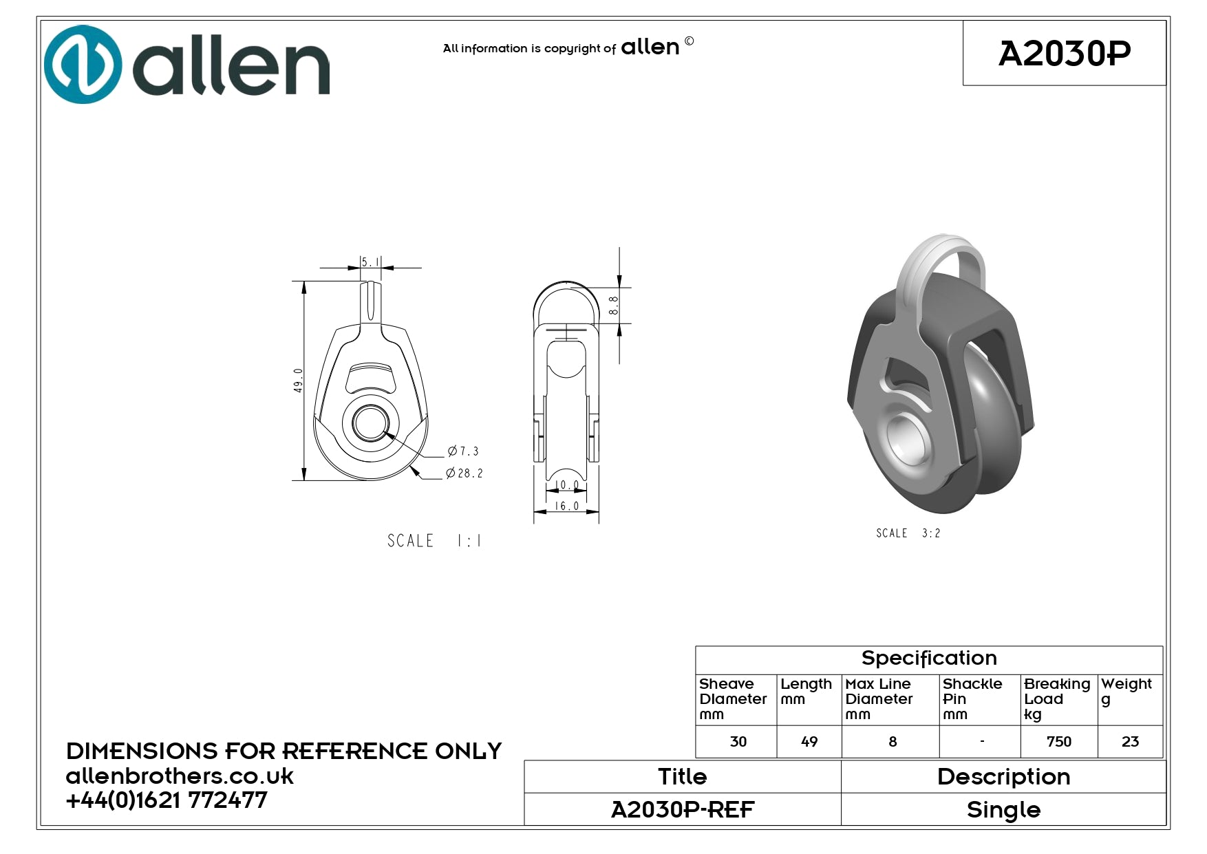 30MM DYNAMIC PLAIN BEARING SINGLE