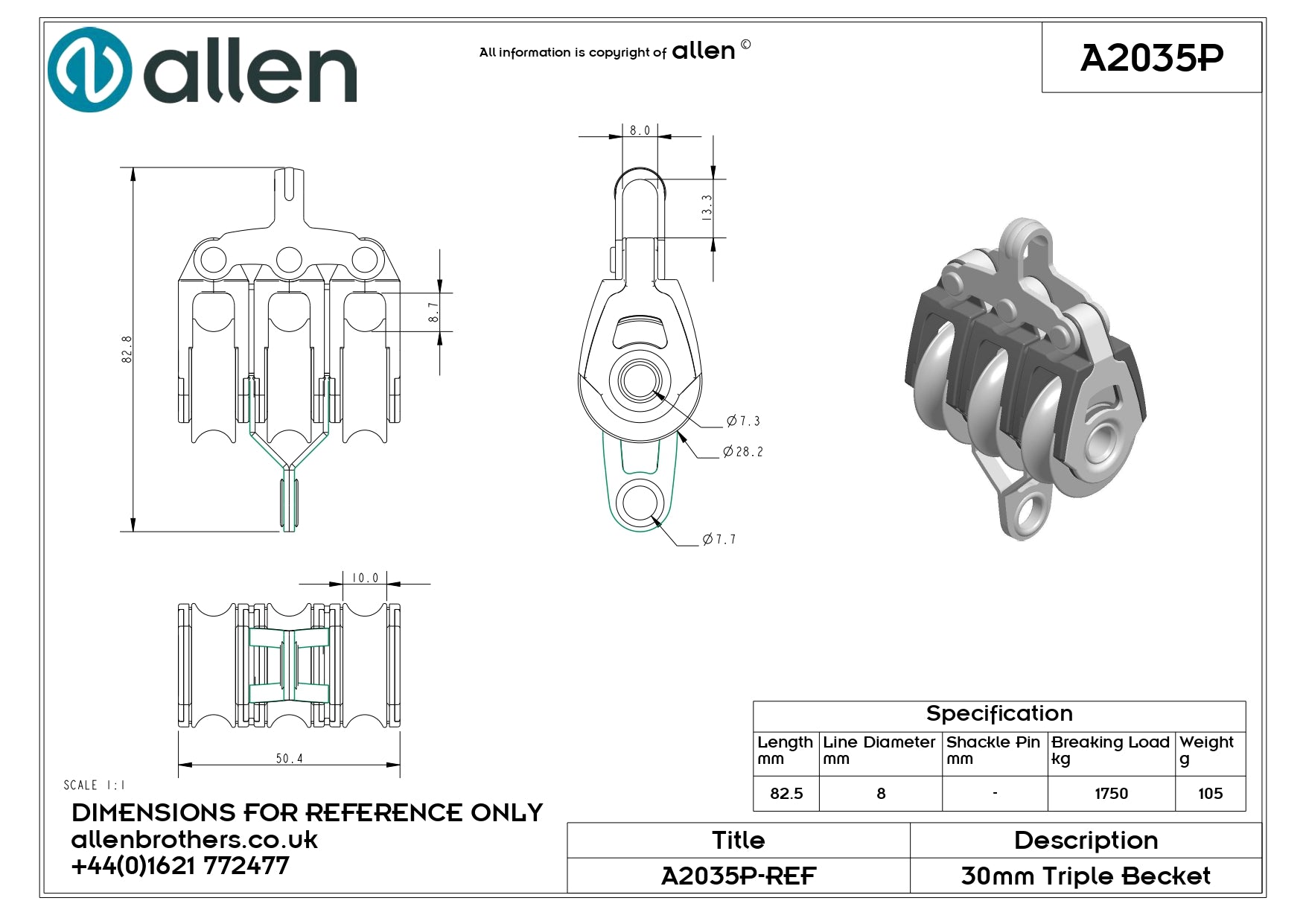 30MM DYNAMIC PLAIN BEARING TRIPLE WITH BECKET