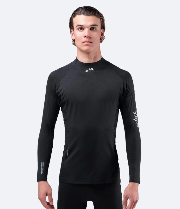 Mens Eco Spandex UPF50+ Long Sleeve Rash Guard BLACK