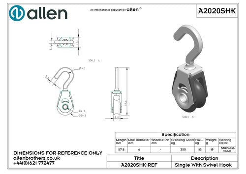 20mm DYNAMIC BLOCK WITH SWIVEL HOOK