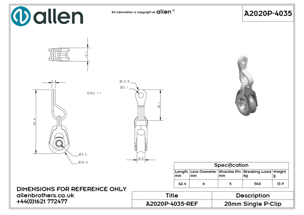 20MM PLAIN BEARING SINGLE WITH P-CLIP