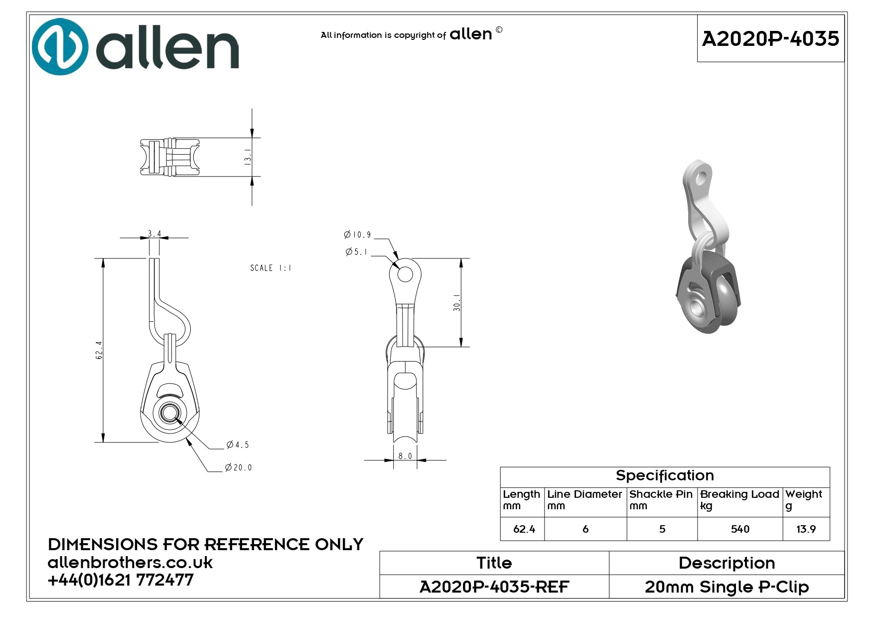20MM PLAIN BEARING SINGLE WITH P-CLIP